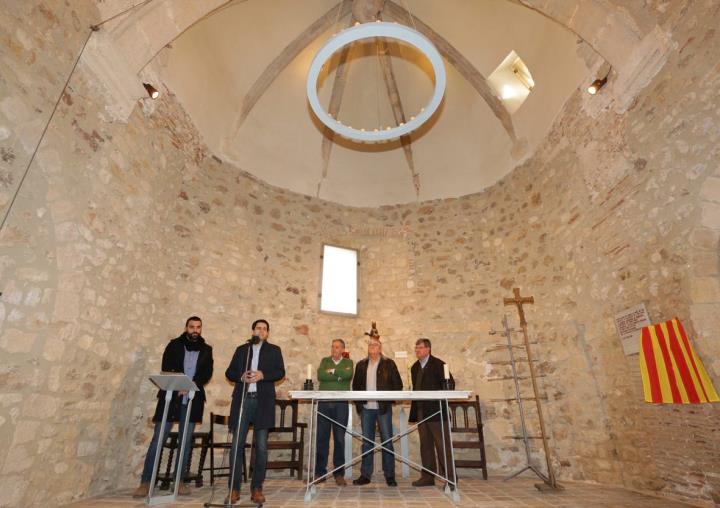 El president de la Diputació de Barcelona, Marc Castells, durant el seu parlament, a la inauguració del nou enllumenat del Santuari de Foix. Xavier Re