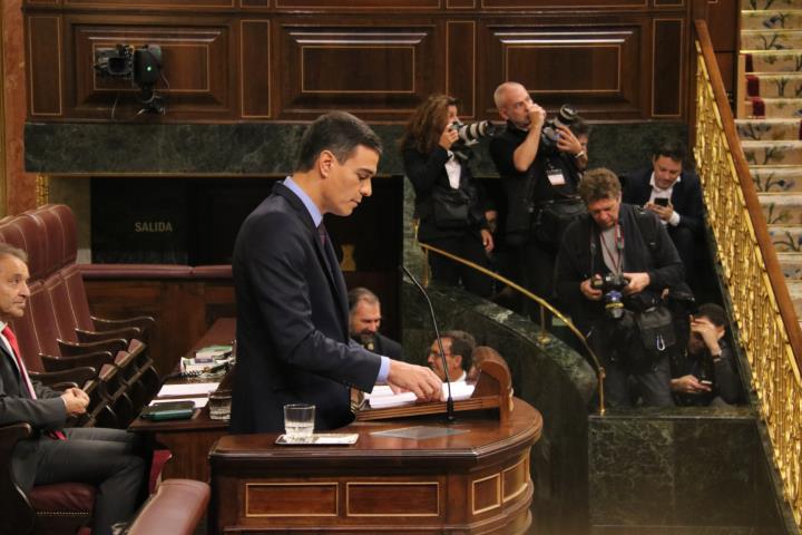 El president espanyol, Pedro Sánchez, a l'hemicicle del Congrés, el 12 de desembre de 2018. ACN