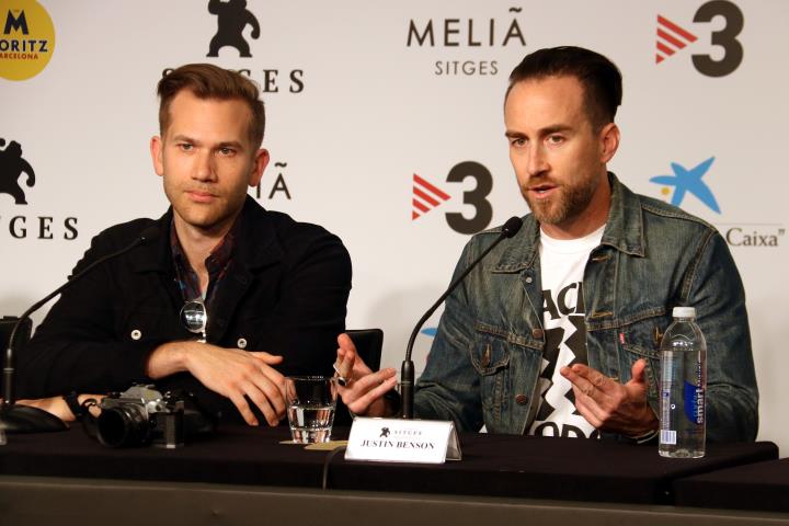 Els directors de 'Synchronic', Justin Benson i Aaron Moorhead, en roda de premsa al Festival de cinema de Sitges. ACN