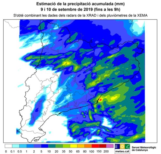 Estimació de la precipitació des d’ahir dilluns fins avui dimarts a les 9h hora local. EIX