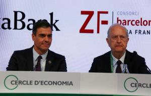 Imatge de Pedro Sánchez i Juan José Brugera aquest 1 de juny de 2019 a les XXXV Trobades del Cercle d'Economia. ACN