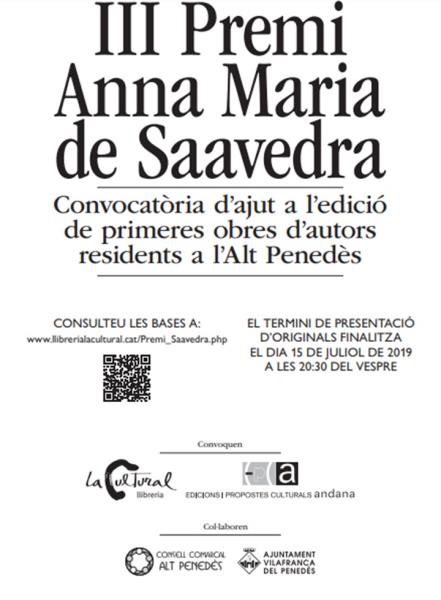 La Cultural i Andana convoquen el III Premi Anna Maria de Saavedra. EIX