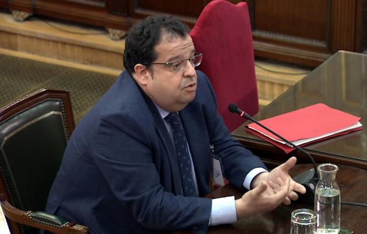 L'excoordinador del Pacte Nacional pel Referèndum, Joan Ignasi Elena, durant la seva declaració com a testimoni al Tribunal Suprem el 24-4-19. Tribuna