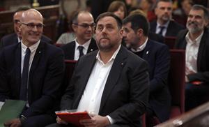 Oriol Junqueras, durant la primera sessió del judici el 12 de febrer del 2019. Pool EFE