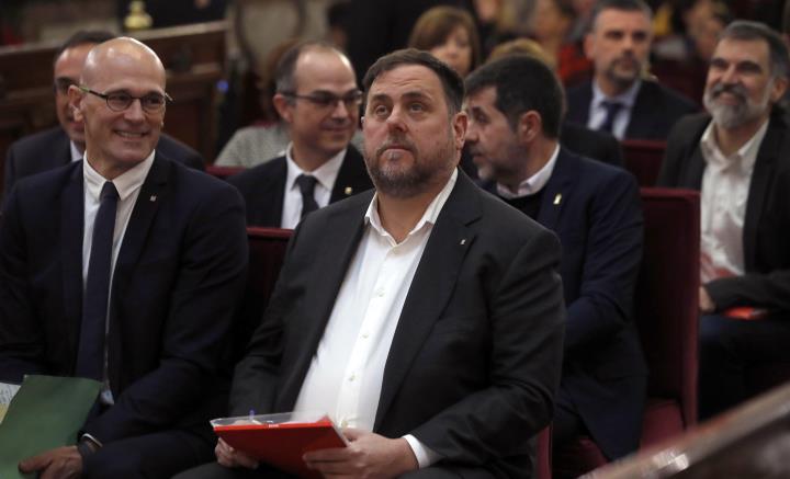 Oriol Junqueras, durant la primera sessió del judici el 12 de febrer del 2019. Pool EFE