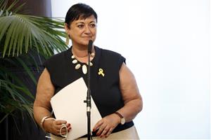 Pla curt de la nova presidenta del CoNCA, Vinyet Panyella, en la presa de possessió dels nous membres de l'òrgan al Parlament