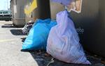 Pla detall de bosses de la brossa llençades fora dels contenidors de Calafell. ACN