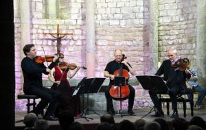 Pla general del Quartet Casals tocant aquest diumenge 2 d'agost de 2018 a la Schubertíada de Vilabertran. ACN
