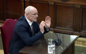 Pla mitjà, extret de la senyal institucional del Tribunal Suprem, de l'exconseller d'Exteriors Raül Romeva. Senyal Suprem