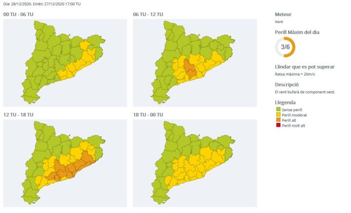 Activada l'Alerta del pla VENTCAT de Protecció Civil per fort vent demà sobretot al litoral i prelitoral del Penedès i Garraf. EIX