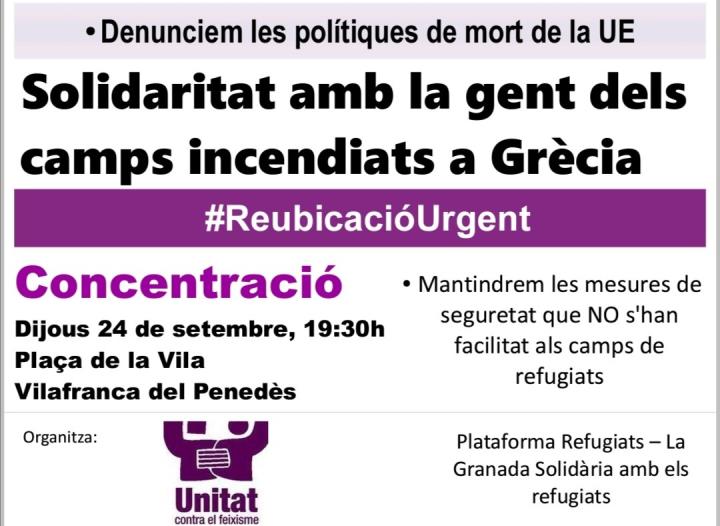 Solidaritat amb la gent dels camps incendiats a Grècia