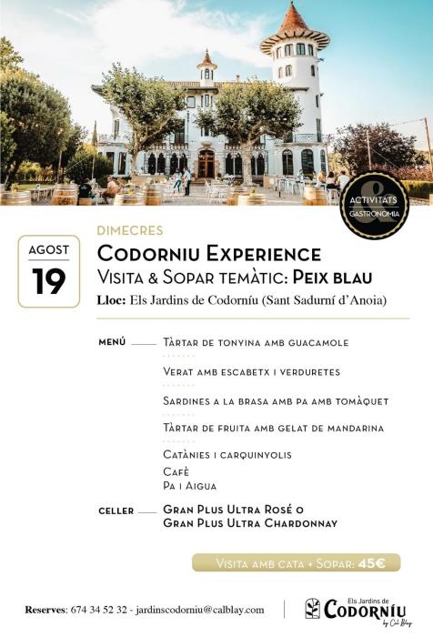 Visita a Codorníu i sopar temàtic de peix blau