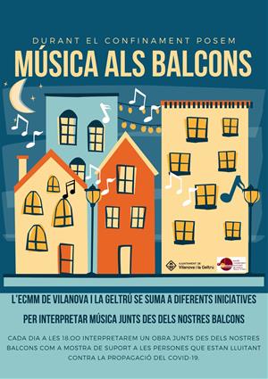 Alumnes i professors de l'escola municipal de música de Vilanova surten als balcons a tocar. EIX