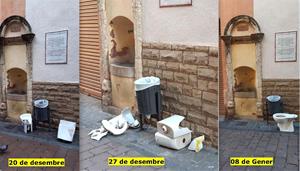 Brutícia al costat de la font històrica del carrer Carnisseria. Eix