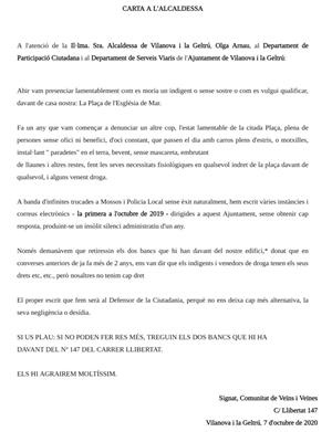 Carta de la Comunitat de veïnes del carrer Llibertat 147