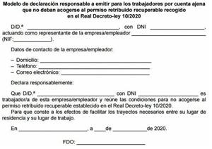 El BOE publica el model de declaració responsable perquè els treballadors essencials puguin anar a la feina. EIX