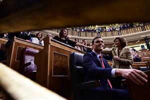 El candidat del PSOE a la presidència del govern espanyol, Pedro Sánchez, durant la segona sessió del ple d'investidura al Congrés, el 7 de gener de 2