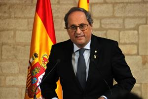 El president de la Generalitat, Quim Torra, compareix davant la premsa a Palau després de la reunió amb Pedro Sánchez, el 6 de febrer de 2020. ACN