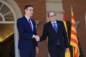 El president del govern espanyol, Pedro Sánchez, i el president de la Generalitat, Quim Torra. ACN / Jordi Bedmar