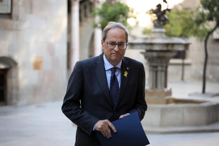 El president del Govern, Quim Torra, al Palau de la Generalitat durant una declaració institucional el 29 de maig de 2019. ACN