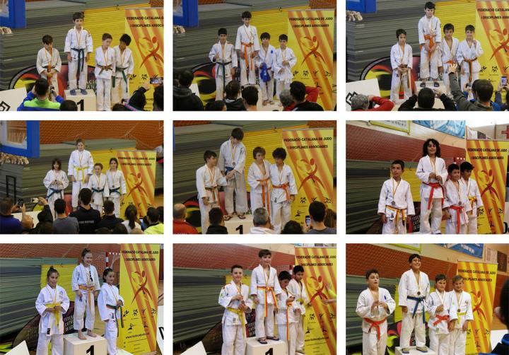 Els judoques de l'escola de Judo Olèrdola als diferents podis. Eix