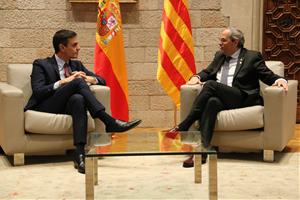 Els presidents Quim Torra i Pedro Sánchez, reunits al Palau de la Generalitat. ACN / Bernat Vilaró