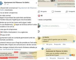 Es fa viral la resposta de l'Ajuntament de Vilanova a Facebook per un dubte sobre el coronavirus. EIX