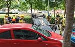 Espectacular accident de trànsit a la rambla Sant Jordi de Vilanova. EIX