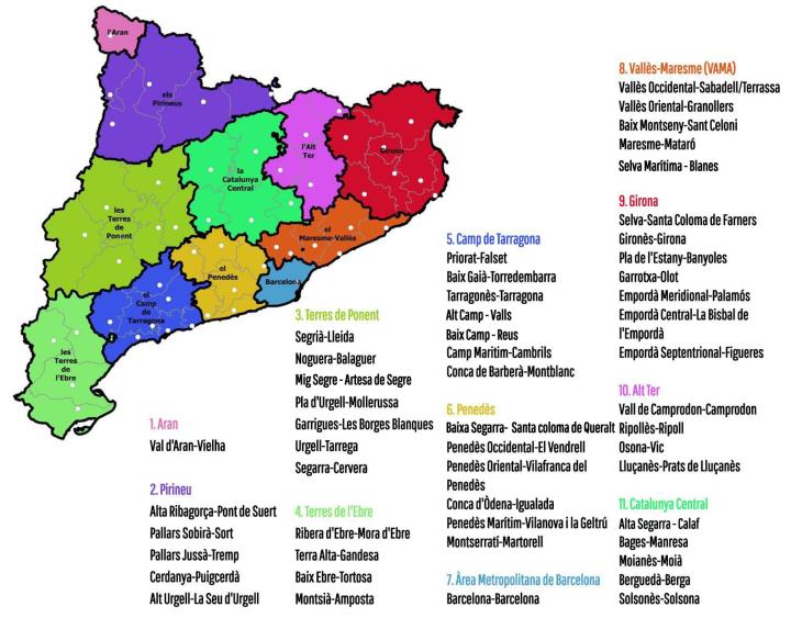 Mapa de vegueries de Catalunya. Eix