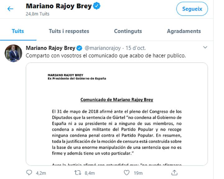 Piulada de Mariano Rajoy. Eix