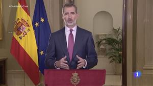 Pla mig del rei d'Espanya, Felip VI, durant un discurs adreçat a la ciutadania en el marc de la crisi pel coronavirus el 18 de març del 2020