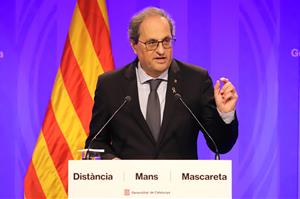 Pla mitjà del president de la Generalitat, Quim Torra, oferint una roda de premsa el 18 de juny de 2020. Generalitat de Catalunya