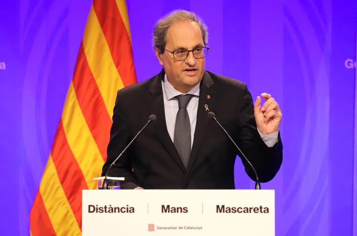 Pla mitjà del president de la Generalitat, Quim Torra, oferint una roda de premsa el 18 de juny de 2020. Generalitat de Catalunya