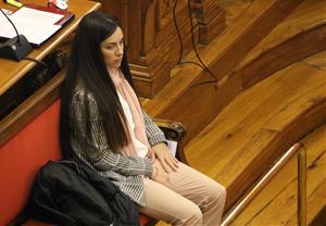 Pla tancat de Rosa Peral, l'acusada pel crim de la Guardia Urbana, durant la cinquena sessió del judici a l'Audiència de Barcelona. ACN