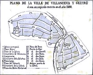 Plano de la Villa de Villanueva y Geltrú 1500. Eix