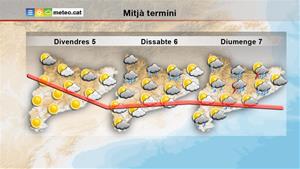 Protecció Civil activa l'alerta del Pla Inuncat per la previsió de precipitacions intenses aquest diumenge. Meteocat