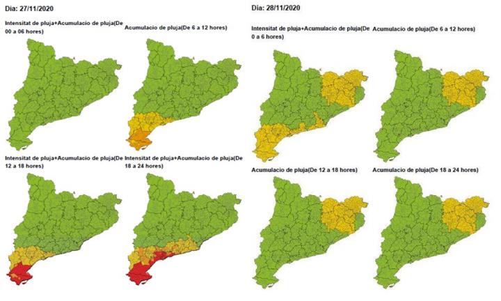 Protecció Civil de la Generalitat activa l'alerta del Pla INUNCAT per pluges intenses, acumulació d'aigua, i fort onatge. EIX