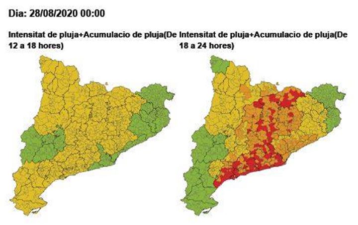 Protecció Civil demana extremar les precaucions davant la previsió de pluges intenses generalitzades a partir de demà divendres. EIX