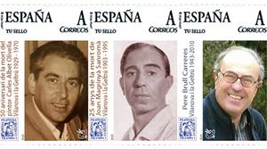 Tres segells commemoratius amb marca de Vilanova: Brull, Magrinyà i Olivella. EIX