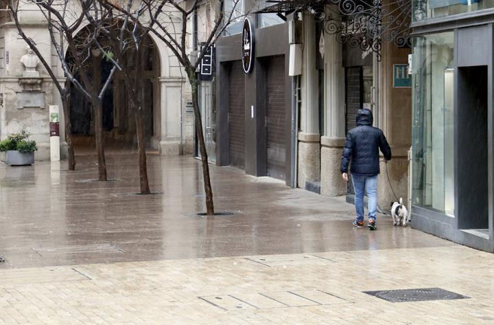 Un noi passeja el seu gos durant el confinament. ACN / Laura Cortés