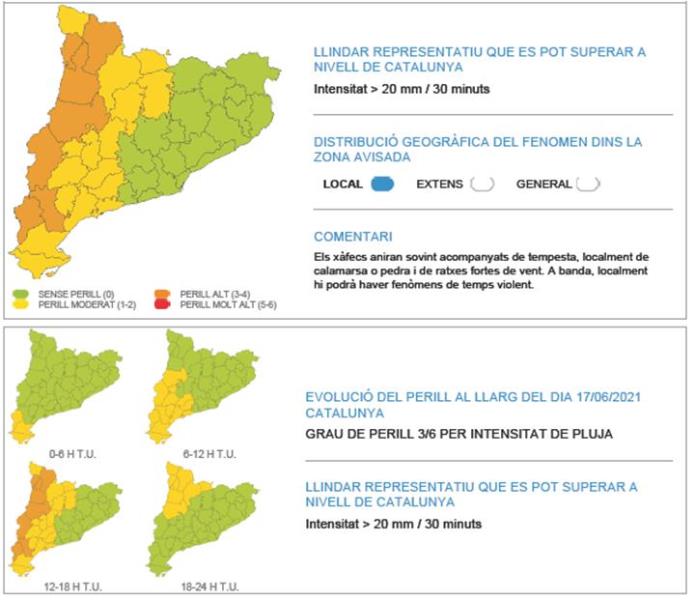 Activen l'alerta del pla Inuncat per la previsió de pluges intenses dijous a la meitat oest de Catalunya. EIX