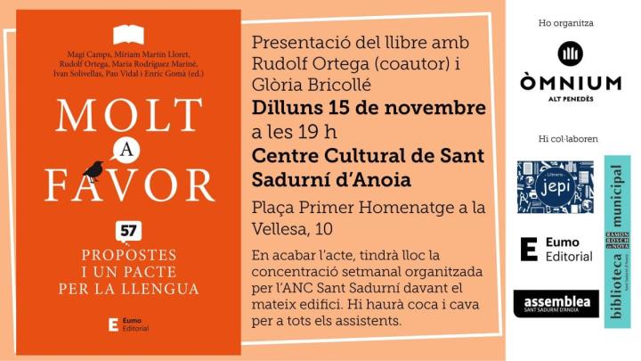 Presentació del llibre Molt a favor a Sant Sadurní d’Anoia