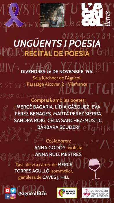 Recital poètic “Ungüents i poesia” a l’Agrícol 