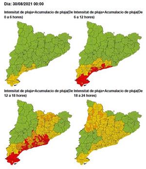 Alerta per la previsió de pluges intenses sobretot al litoral i prelitoral sud i central a partir d'aquesta nit. EIX