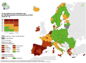 Catalunya es manté en la zona de màxima alerta al mapa de la UE amb una incidència setmanal superior als 1.500 casos. ECDC