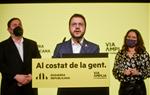 El cap de llista d'ERC a les eleccions al Parlament, Pere Aragonès, en roda de premsa. ERC