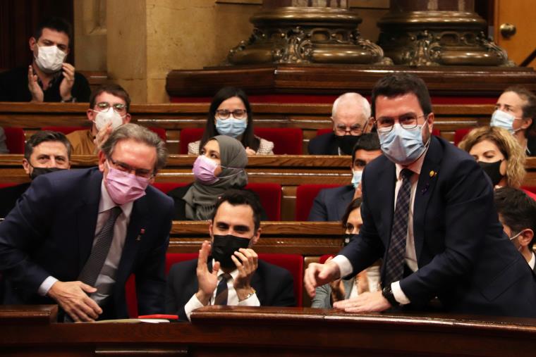 El conseller d'Economia Jaume Giró i el president de la Generalitat, Pere Aragonès. ACN / Maria Asmarat