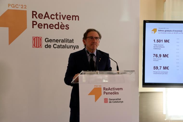 El conseller Jaume Giró a Igualada durant la presentació dels pressupostos als agents econòmics i polítics del Penedès. ACN