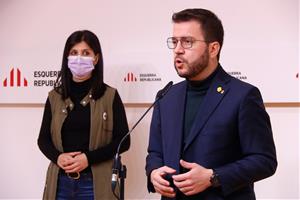 El coordinador nacional d'ERC, Pere Aragonès, i la secretària general adjunta d'ERC, Marta Vilalta. ACN / Guillem Roset