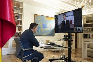 El president del govern espanyol, Pedro Sánchez, en reunió per videoconferència amb el líder del PP, Pablo Casado. ACN